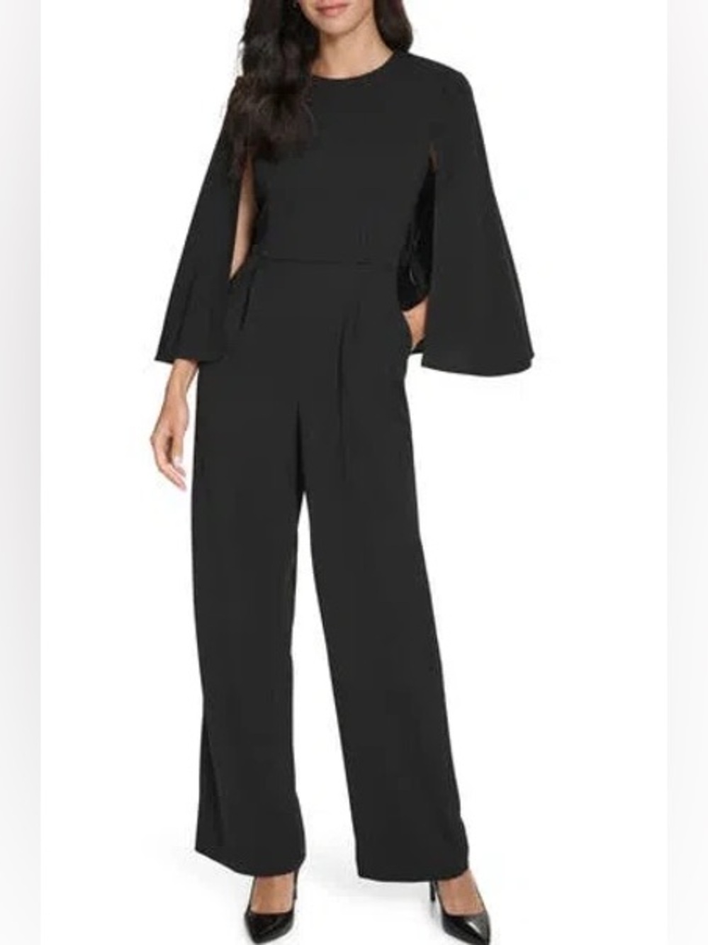 NWT Calvin Klein Cape Jumpsuit In Black Size 4 NEW WITH TAGS